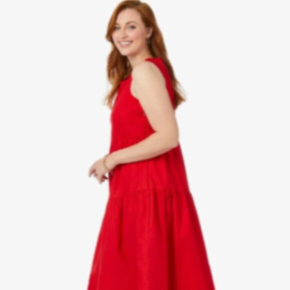 Jessica London Red Sleeveless Tiered Dress Embroidered Hem Flowy Fit (C-20) - Picture 2 of 14